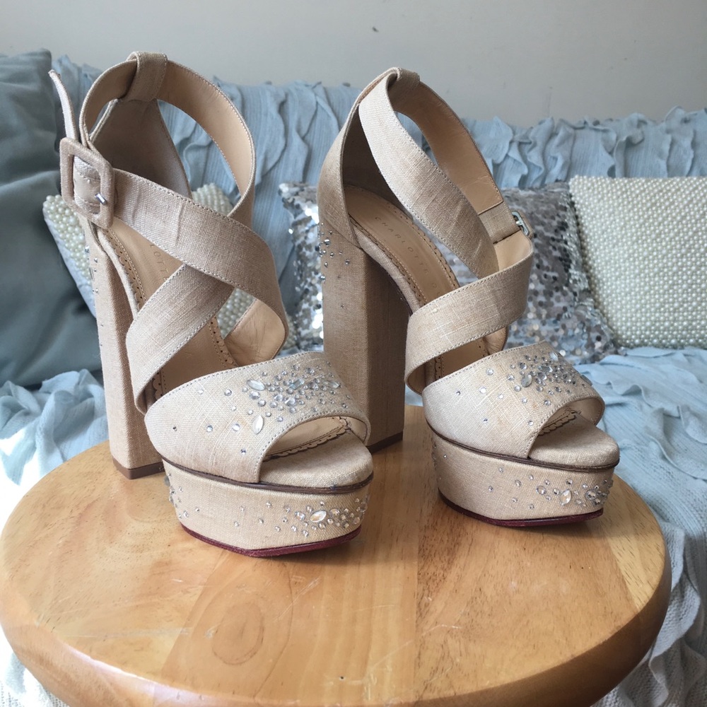 $1195 CHARLOTTE OLYMPIA platform Heels Beige 34